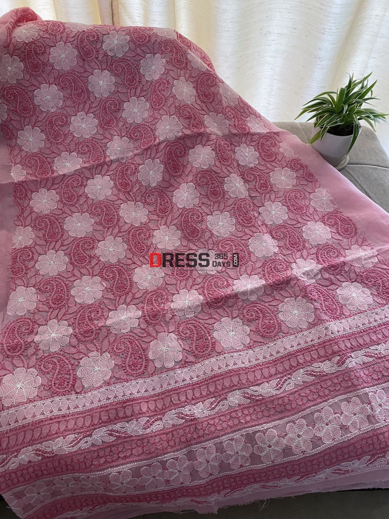 Rose Pink Cotton Chikankari Kurti Fabric (Only Kurti)- Festive Collection