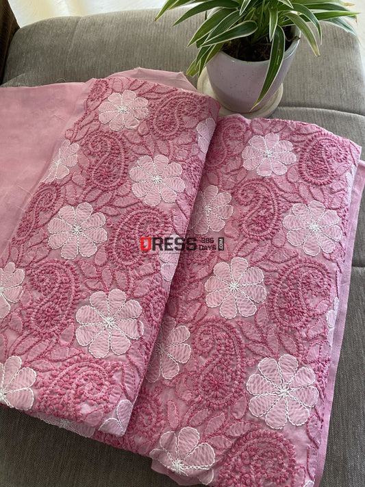 Rose Pink Cotton Chikankari Kurti Fabric (Only Kurti)- Festive Collection