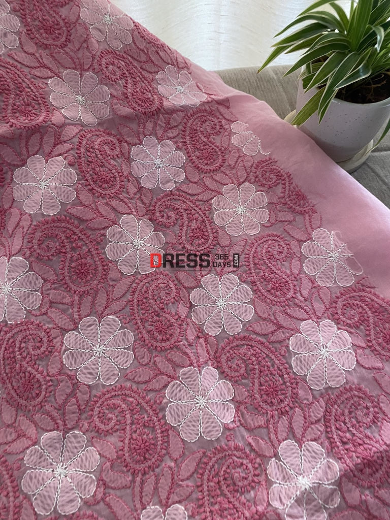 Rose Pink Cotton Chikankari Kurti Fabric (Only Kurti)- Festive Collection