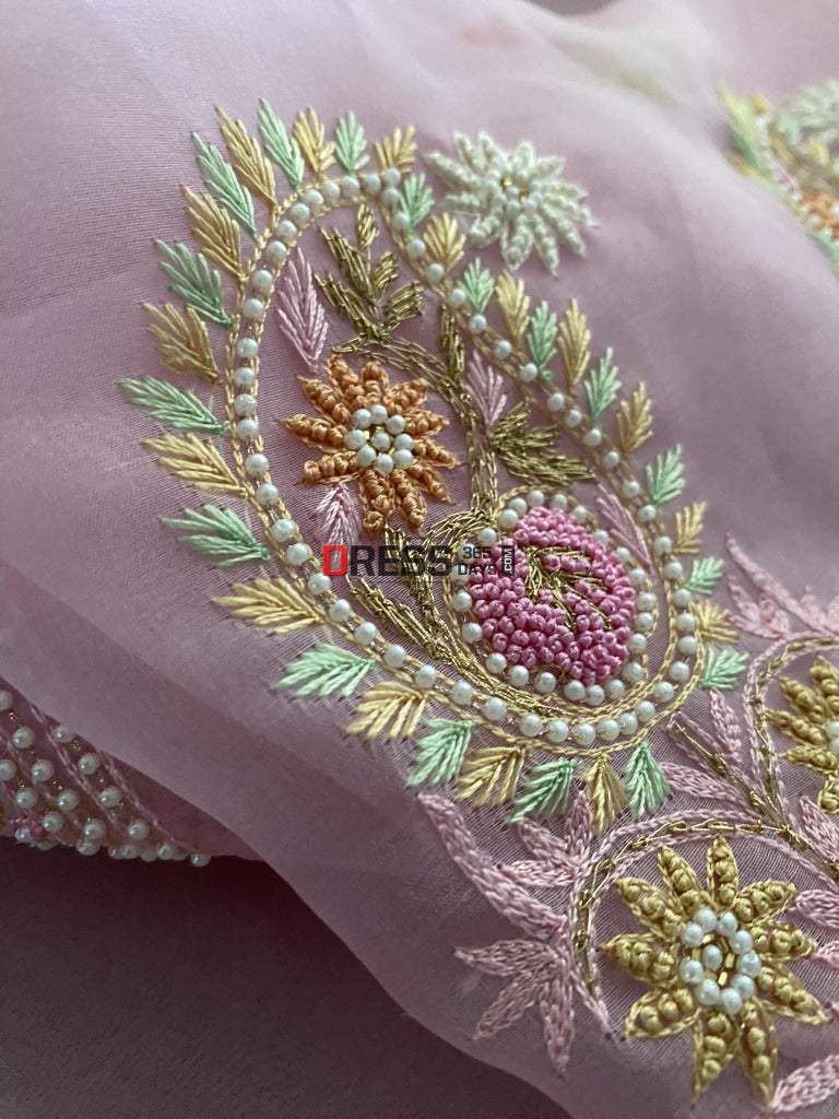 Rose Pink Exclusive Organza Pearls Chikankari Suit Suits