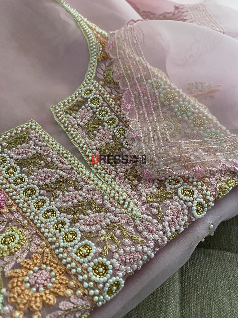 Rose Pink Exclusive Organza Pearls Chikankari Suit Suits