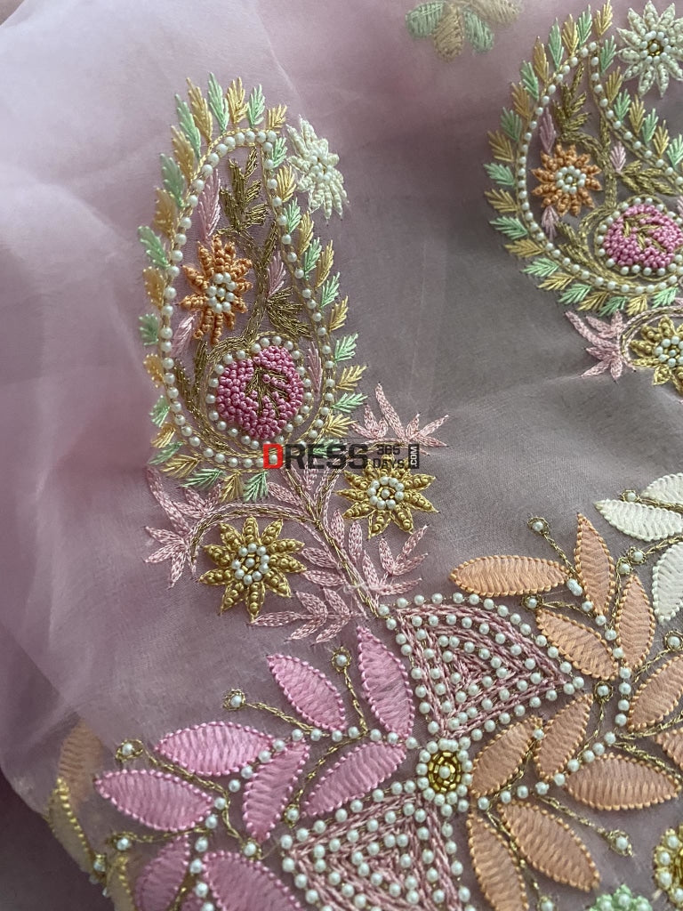 Rose Pink Exclusive Organza Pearls Chikankari Suit Suits