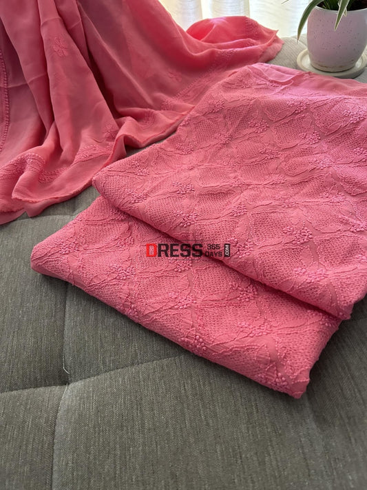 Rose Pink Hand Jaali Lucknowi Chikankari Suit Suits