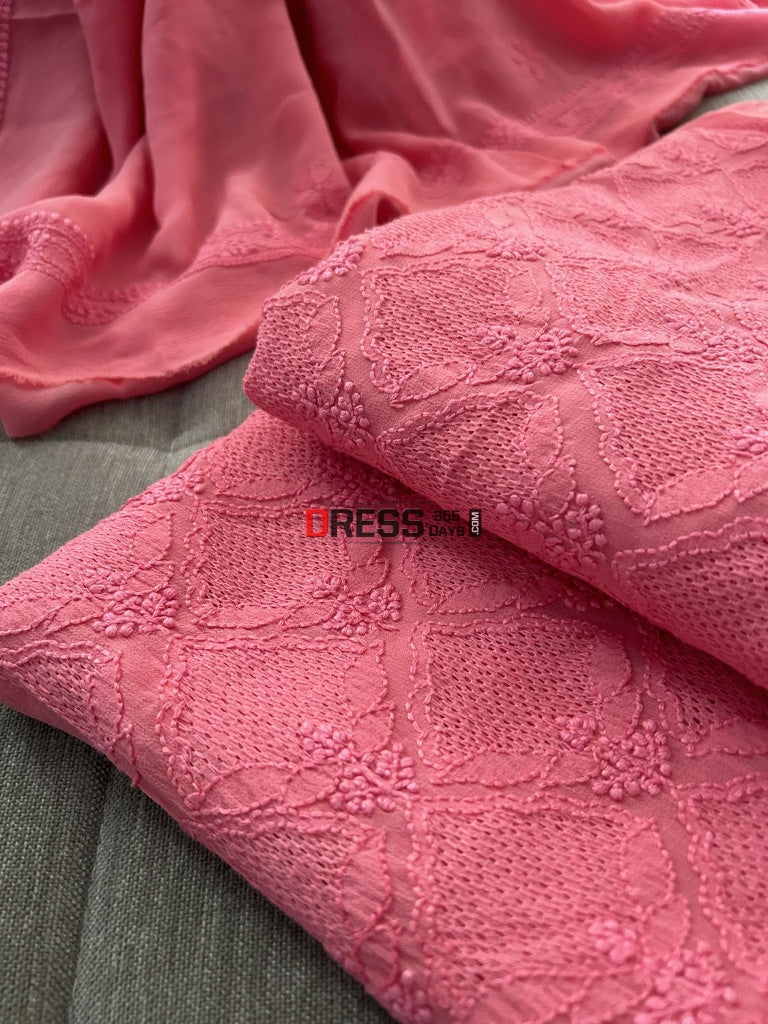 Rose Pink Hand Jaali Lucknowi Chikankari Suit Suits