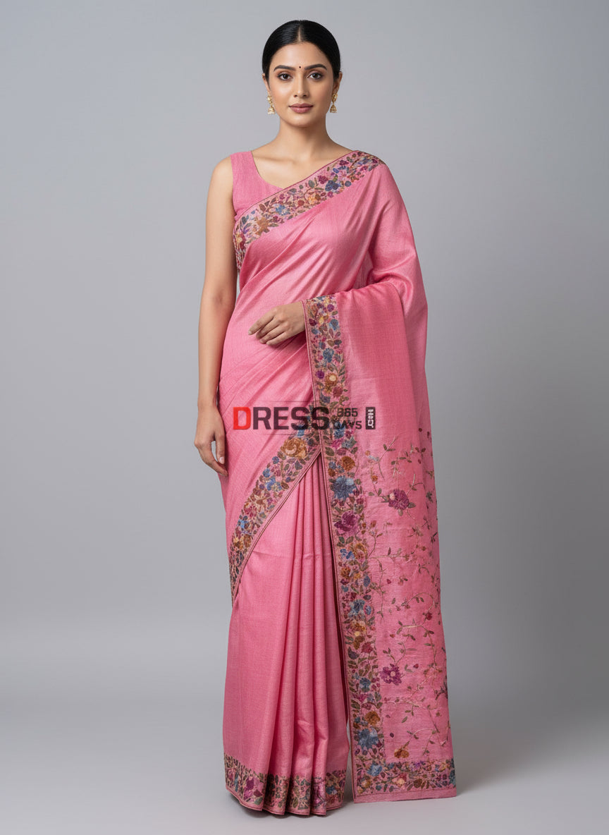 Hand Embroidered Parsi Gara Tussar Silk Saree