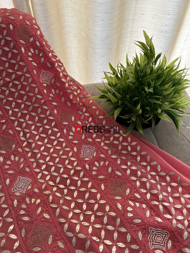 Rose Pink Pearl & Gota Patti Chikankari Suit Suits