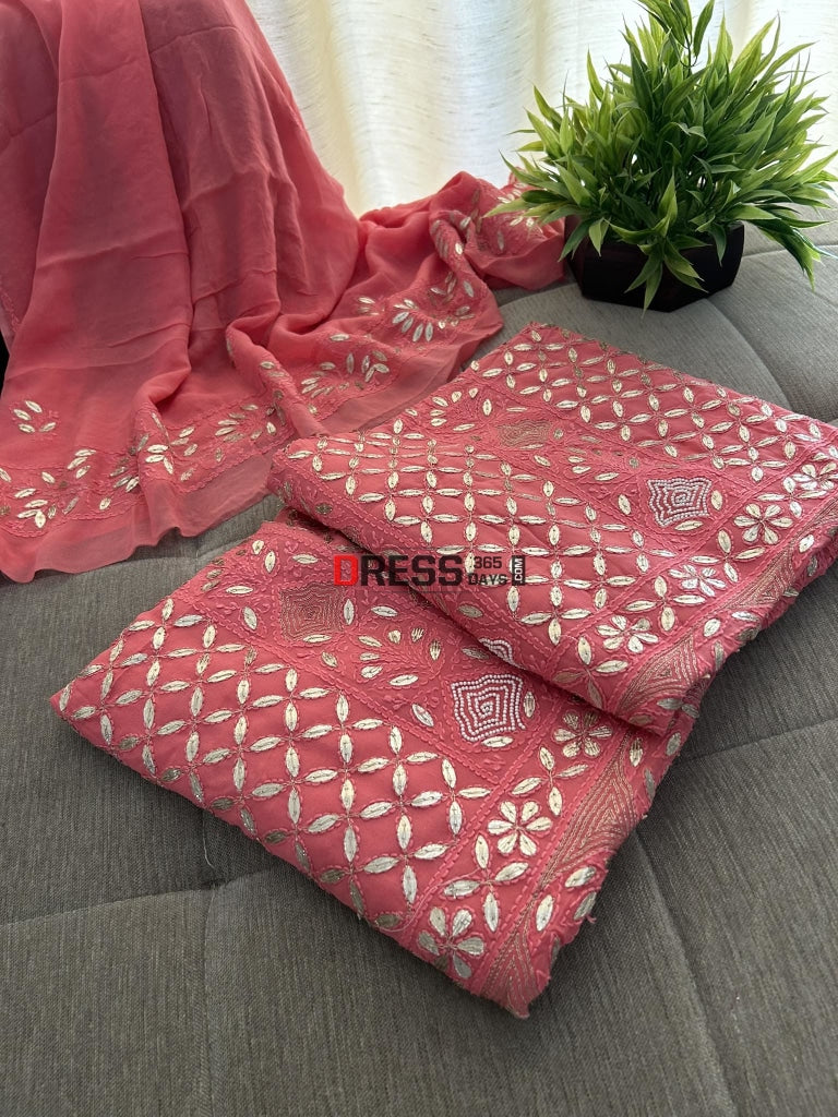 Rose Pink Pearl & Gota Patti Chikankari Suit Suits