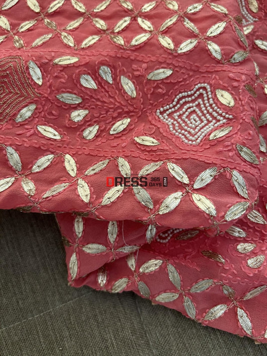 Rose Pink Pearl & Gota Patti Chikankari Suit Suits