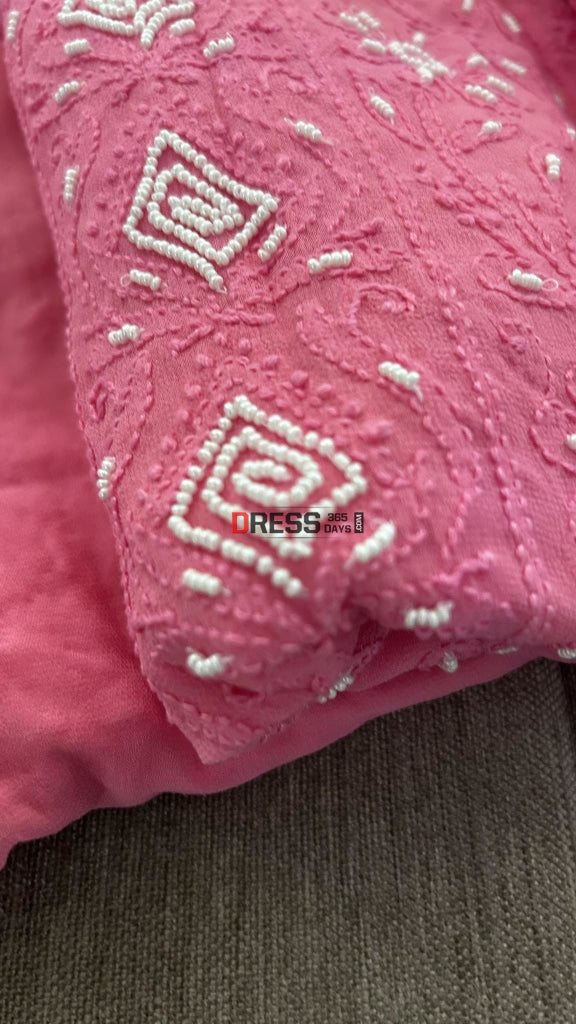 Rose Pink Pearl Lucknowi Chikankari Suit Suits