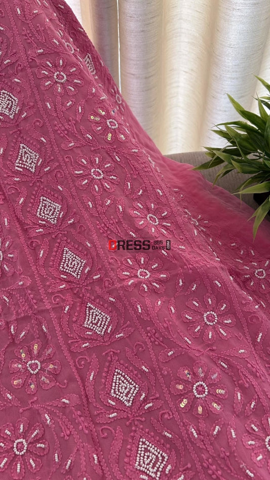 Rose Pink Pearl Lucknowi Chikankari Suit Suits