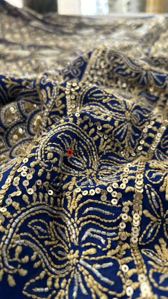 Royal Blue Masterpiece Cut Dana Sequin Chikankari Suit (Kurta & Dupatta) Chikankari Suits