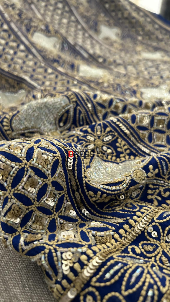 Royal Blue Masterpiece Cut Dana Sequin Chikankari Suit (Kurta & Dupatta) Chikankari Suits