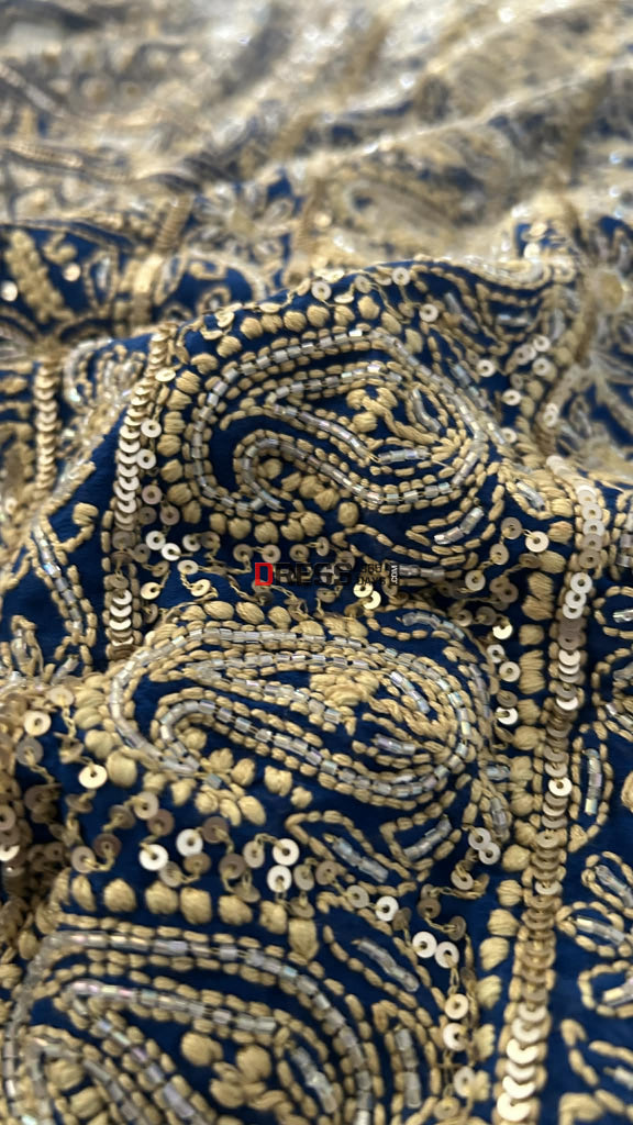 Royal Blue Masterpiece Cut Dana Sequin Chikankari Suit (Kurta & Dupatta) Chikankari Suits