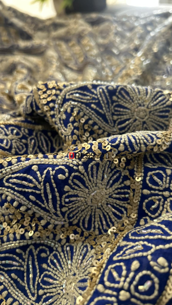 Royal Blue Masterpiece Cut Dana Sequin Chikankari Suit (Kurta & Dupatta) Chikankari Suits