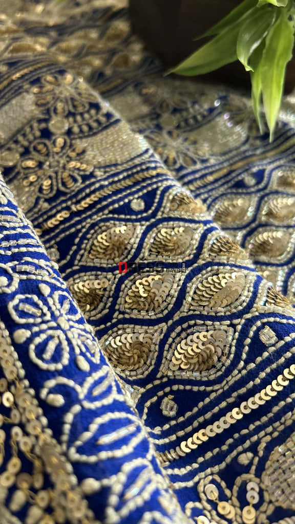 Royal Blue Masterpiece Cut Dana Sequin Chikankari Suit (Kurta & Dupatta) Chikankari Suits