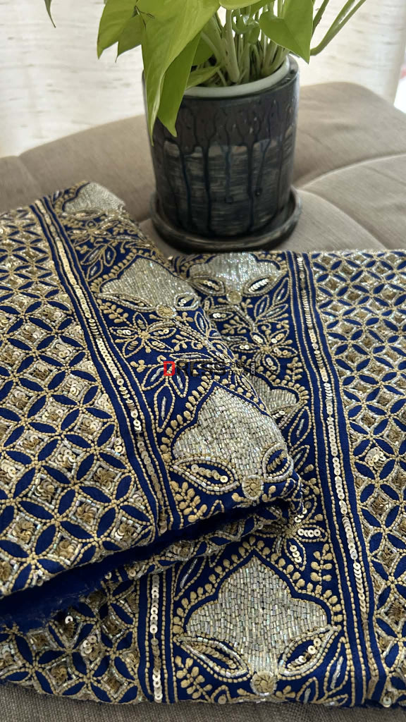 Royal Blue Masterpiece Cut Dana Sequin Chikankari Suit (Kurta & Dupatta) Chikankari Suits