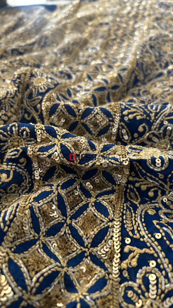 Royal Blue Masterpiece Cut Dana Sequin Chikankari Suit (Kurta & Dupatta) Chikankari Suits