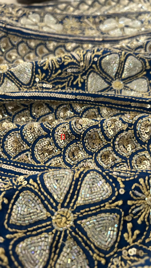 Royal Blue Masterpiece Cut Dana Sequin Chikankari Suit (Kurta & Dupatta) - Chikankari Suits