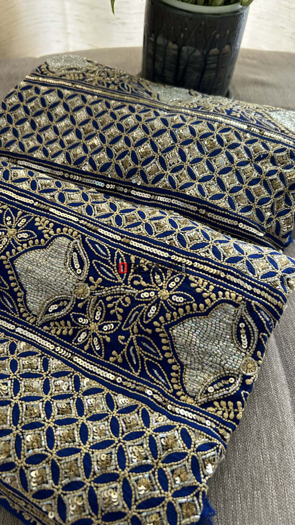 Royal Blue Masterpiece Cut Dana Sequin Chikankari Suit (Kurta & Dupatta) Chikankari Suits
