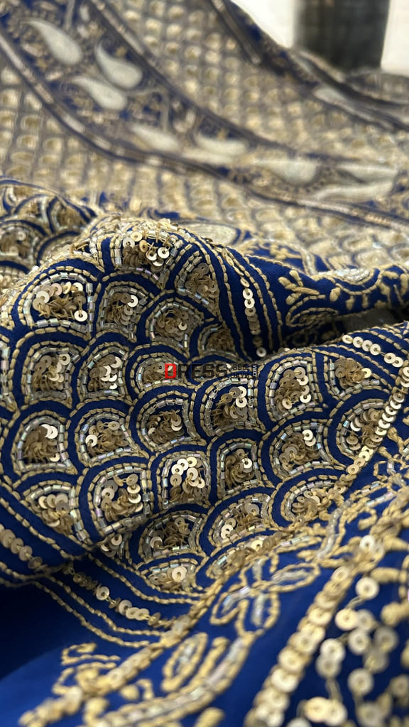 Royal Blue Masterpiece Cut Dana Sequin Chikankari Suit (Kurta & Dupatta) Chikankari Suits