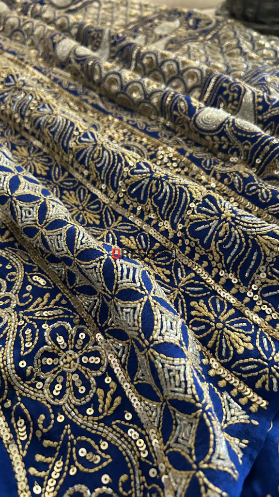 Royal Blue Masterpiece Cut Dana Sequin Chikankari Suit (Kurta & Dupatta) Chikankari Suits