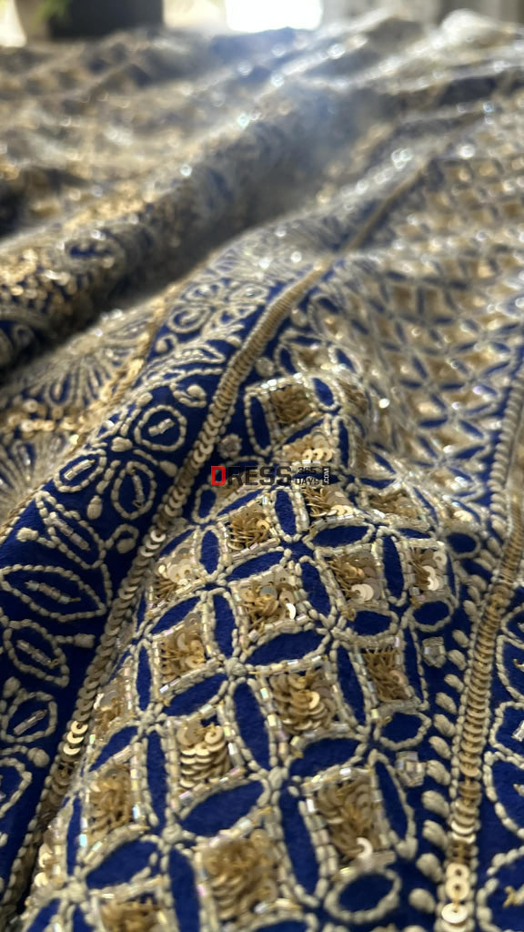 Royal Blue Masterpiece Cut Dana Sequin Chikankari Suit (Kurta & Dupatta) Chikankari Suits