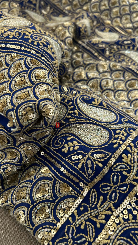 Royal Blue Masterpiece Cut Dana Sequin Chikankari Suit (Kurta & Dupatta) Chikankari Suits
