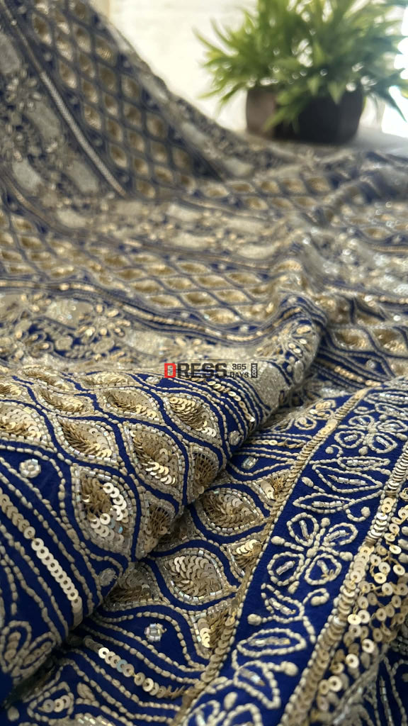Royal Blue Masterpiece Cut Dana Sequin Chikankari Suit (Kurta & Dupatta) Chikankari Suits