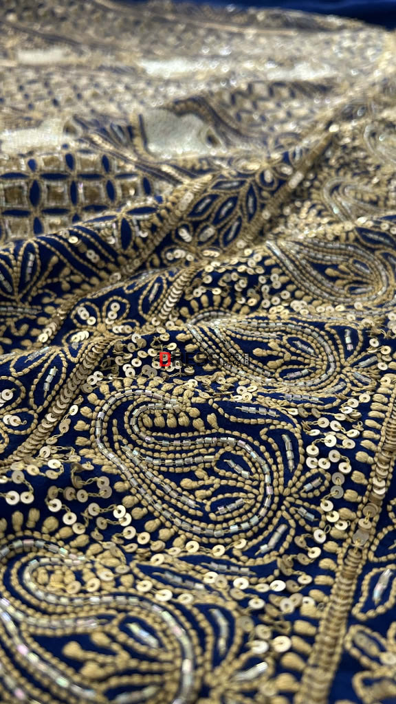 Royal Blue Masterpiece Cut Dana Sequin Chikankari Suit (Kurta & Dupatta) Chikankari Suits