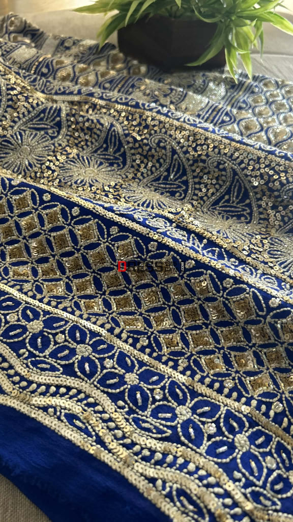 Royal Blue Masterpiece Cut Dana Sequin Chikankari Suit (Kurta & Dupatta) Chikankari Suits