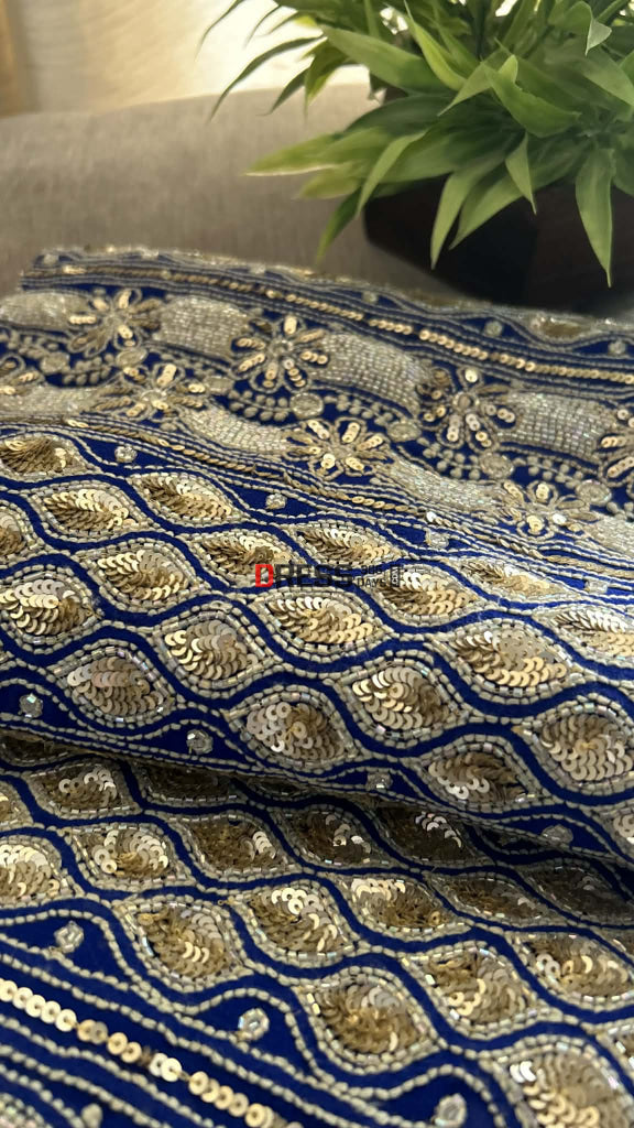 Royal Blue Masterpiece Cut Dana Sequin Chikankari Suit (Kurta & Dupatta) Chikankari Suits