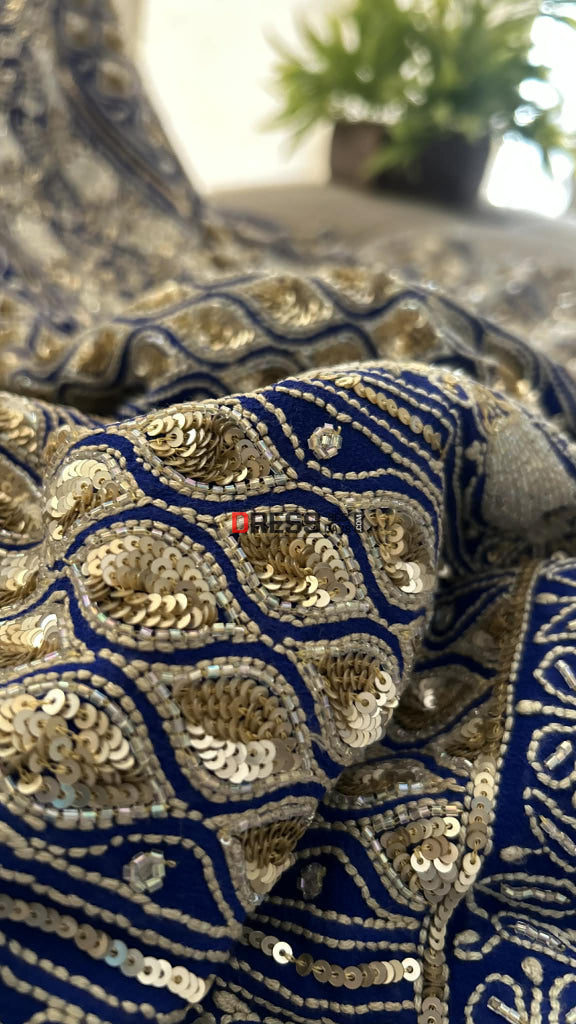 Royal Blue Masterpiece Cut Dana Sequin Chikankari Suit (Kurta & Dupatta) Chikankari Suits