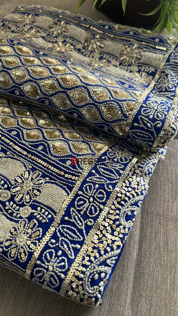 Royal Blue Masterpiece Cut Dana Sequin Chikankari Suit (Kurta & Dupatta) Chikankari Suits