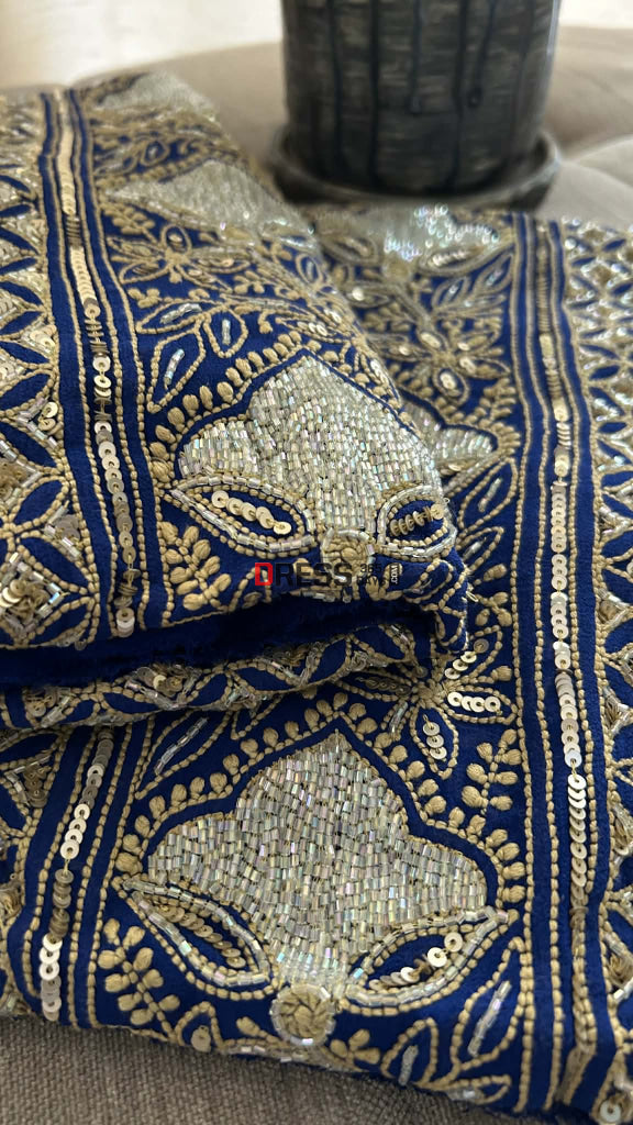 Royal Blue Masterpiece Cut Dana Sequin Chikankari Suit (Kurta & Dupatta) Chikankari Suits