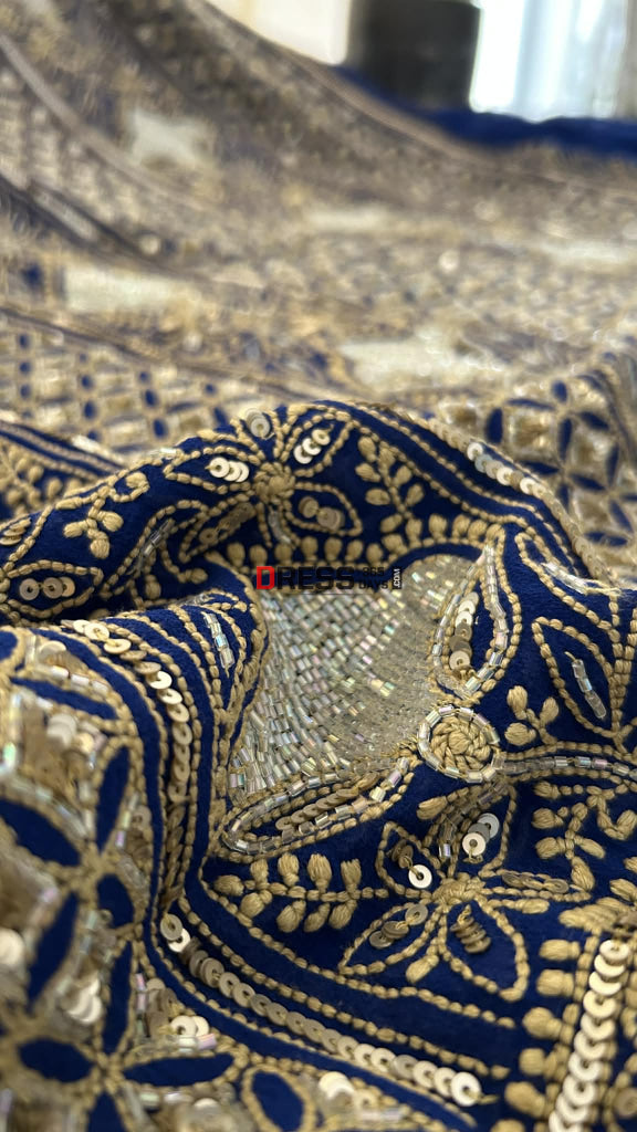 Royal Blue Masterpiece Cut Dana Sequin Chikankari Suit (Kurta & Dupatta) Chikankari Suits