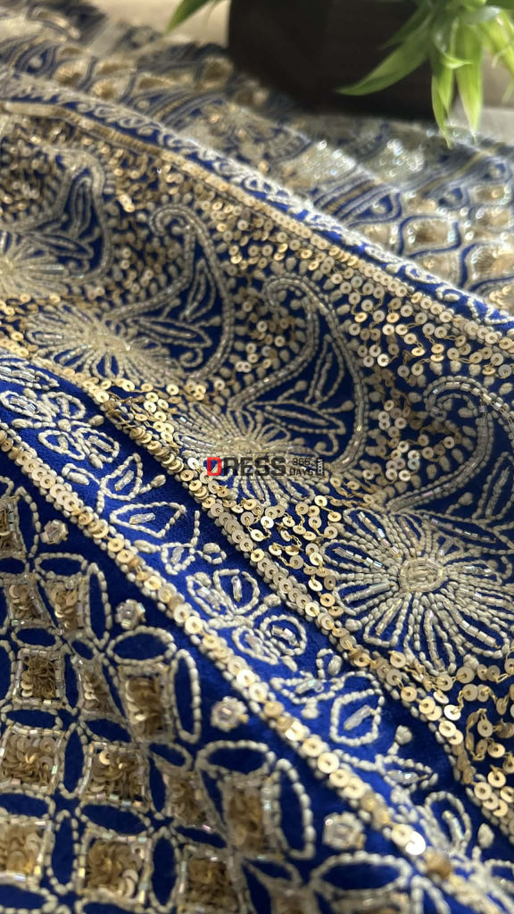 Royal Blue Masterpiece Cut Dana Sequin Chikankari Suit (Kurta & Dupatta) Chikankari Suits