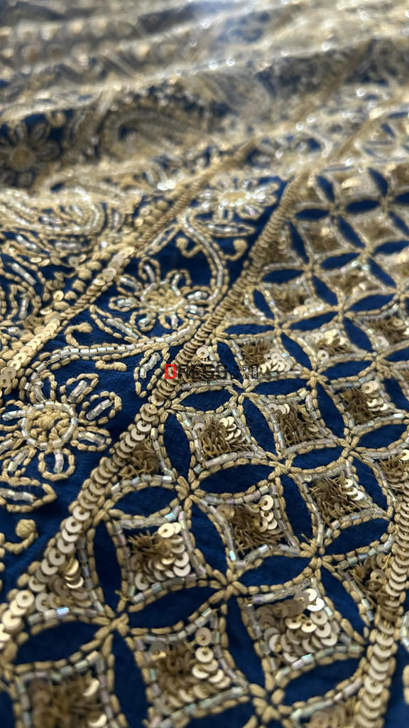 Royal Blue Masterpiece Cut Dana Sequin Chikankari Suit (Kurta & Dupatta) Chikankari Suits
