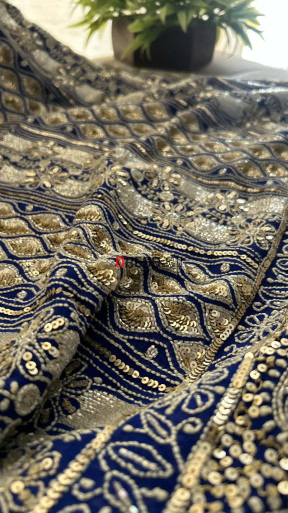 Royal Blue Masterpiece Cut Dana Sequin Chikankari Suit (Kurta & Dupatta) Chikankari Suits