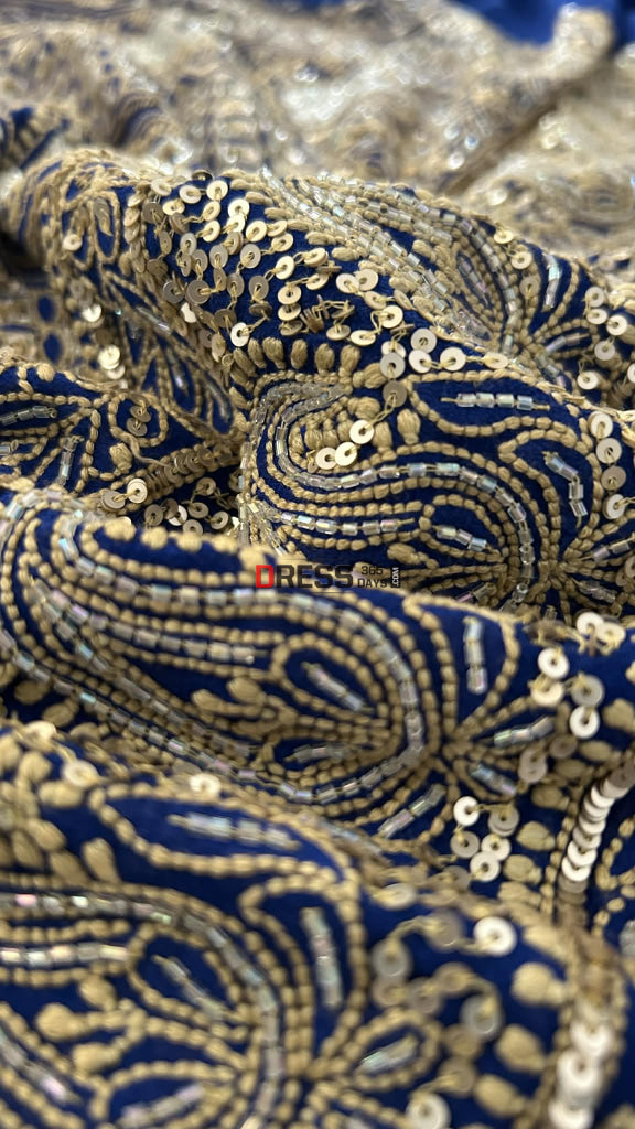 Royal Blue Masterpiece Cut Dana Sequin Chikankari Suit (Kurta & Dupatta) Chikankari Suits