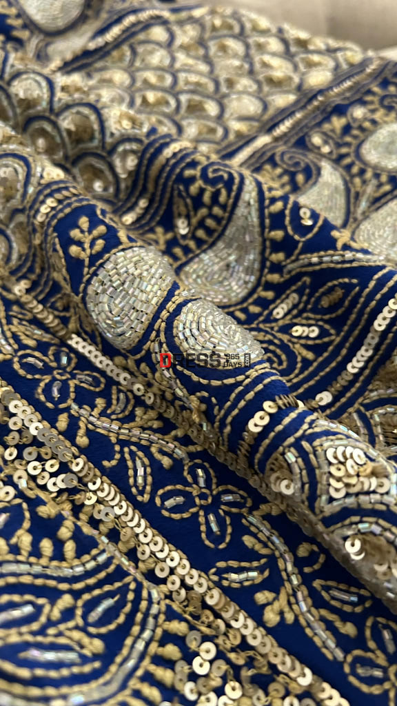 Royal Blue Masterpiece Cut Dana Sequin Chikankari Suit (Kurta & Dupatta) Chikankari Suits