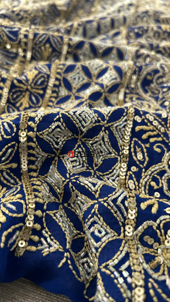 Royal Blue Masterpiece Cut Dana Sequin Chikankari Suit (Kurta & Dupatta) Chikankari Suits