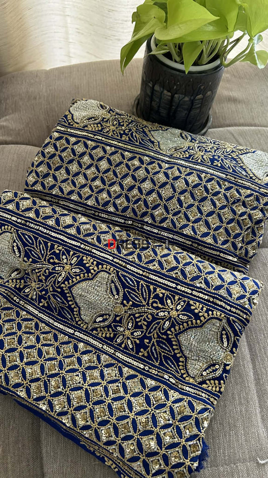 Royal Blue Masterpiece Cut Dana Sequin Chikankari Suit (Kurta & Dupatta) Chikankari Suits