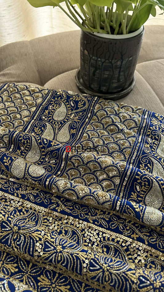 Royal Blue Masterpiece Cut Dana Sequin Chikankari Suit (Kurta & Dupatta) Chikankari Suits