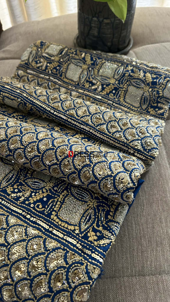 Royal Blue Masterpiece Cut Dana Sequin Chikankari Suit (Kurta & Dupatta) Chikankari Suits