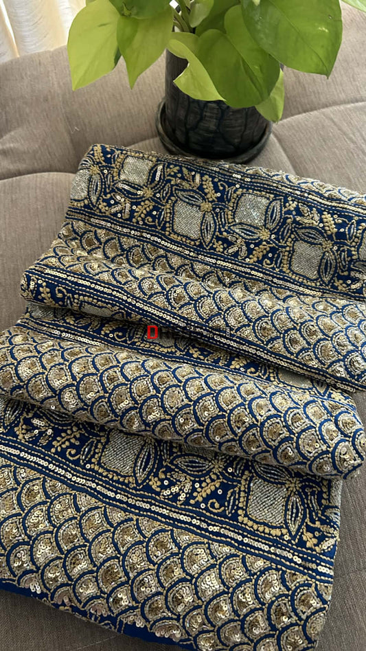 Royal Blue Masterpiece Cut Dana Sequin Chikankari Suit (Kurta & Dupatta) Chikankari Suits