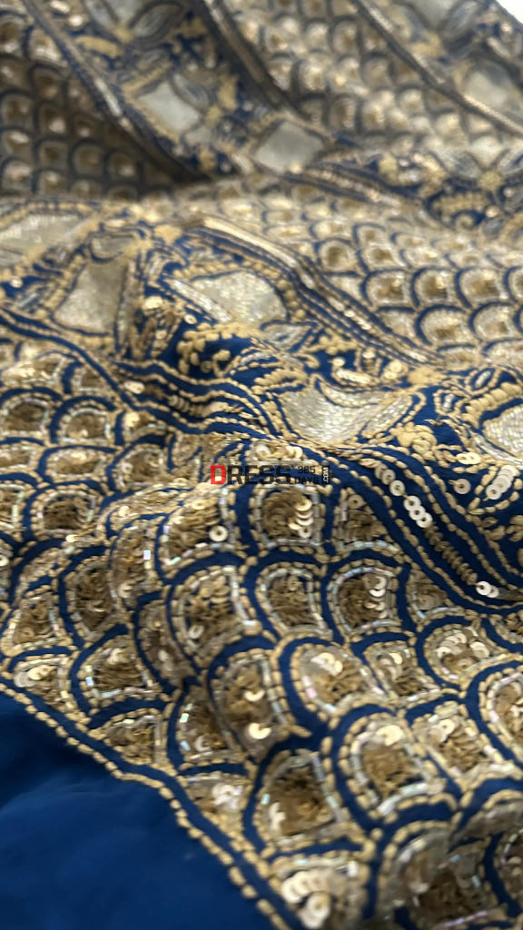 Royal Blue Masterpiece Cut Dana Sequin Chikankari Suit (Kurta & Dupatta) Chikankari Suits
