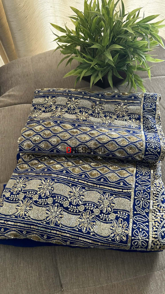 Royal Blue Masterpiece Cut Dana Sequin Chikankari Suit (Kurta & Dupatta) Chikankari Suits