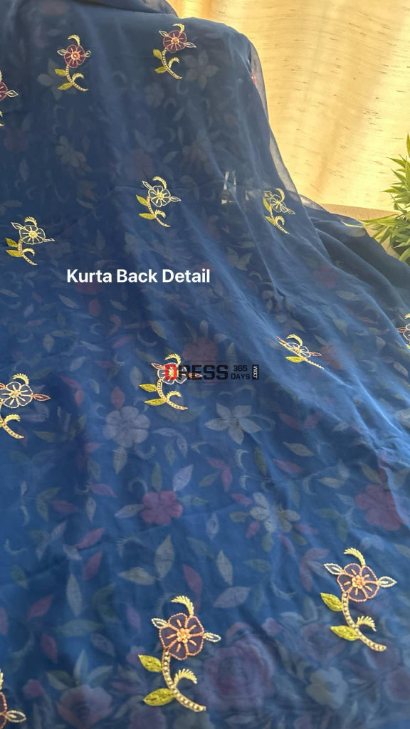 Royal Blue Parsi Gara & Chikankari Pearl Suit Suits