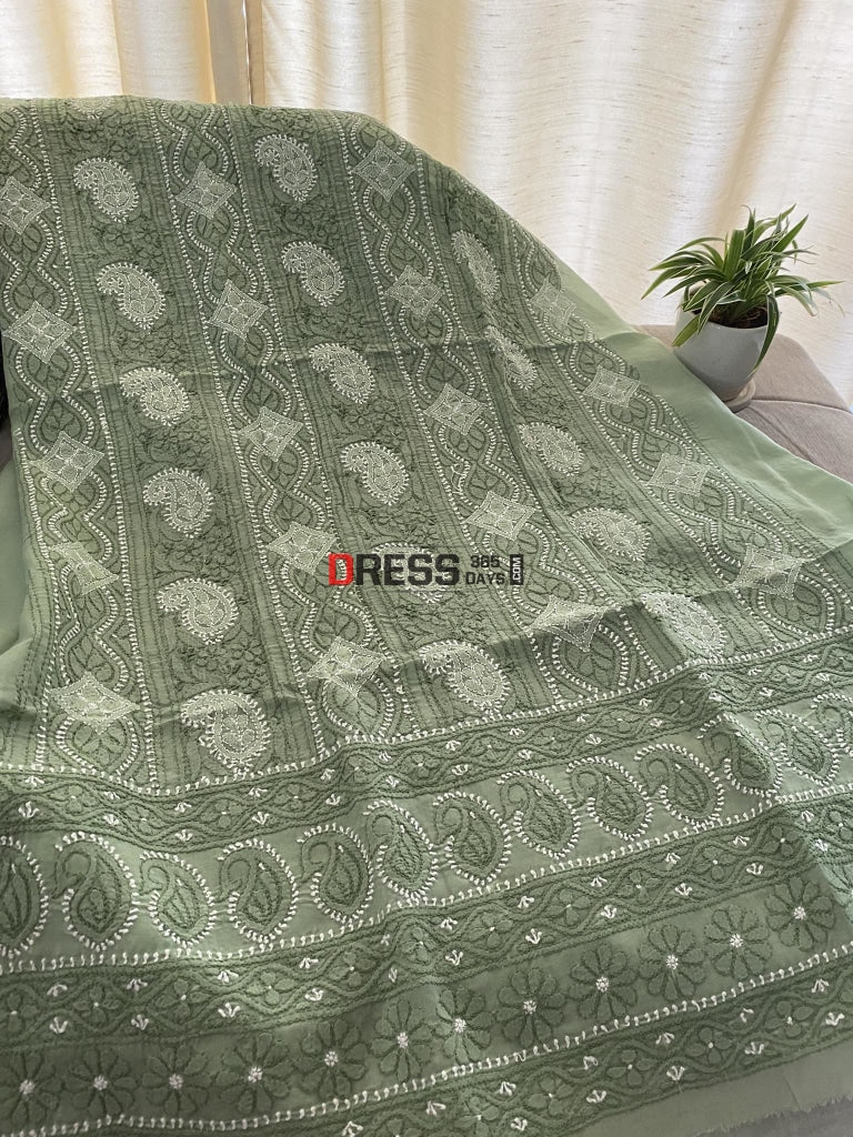 Sage Green Cotton Chikankari Kurti Fabric (Only Kurti)- Festive Collection