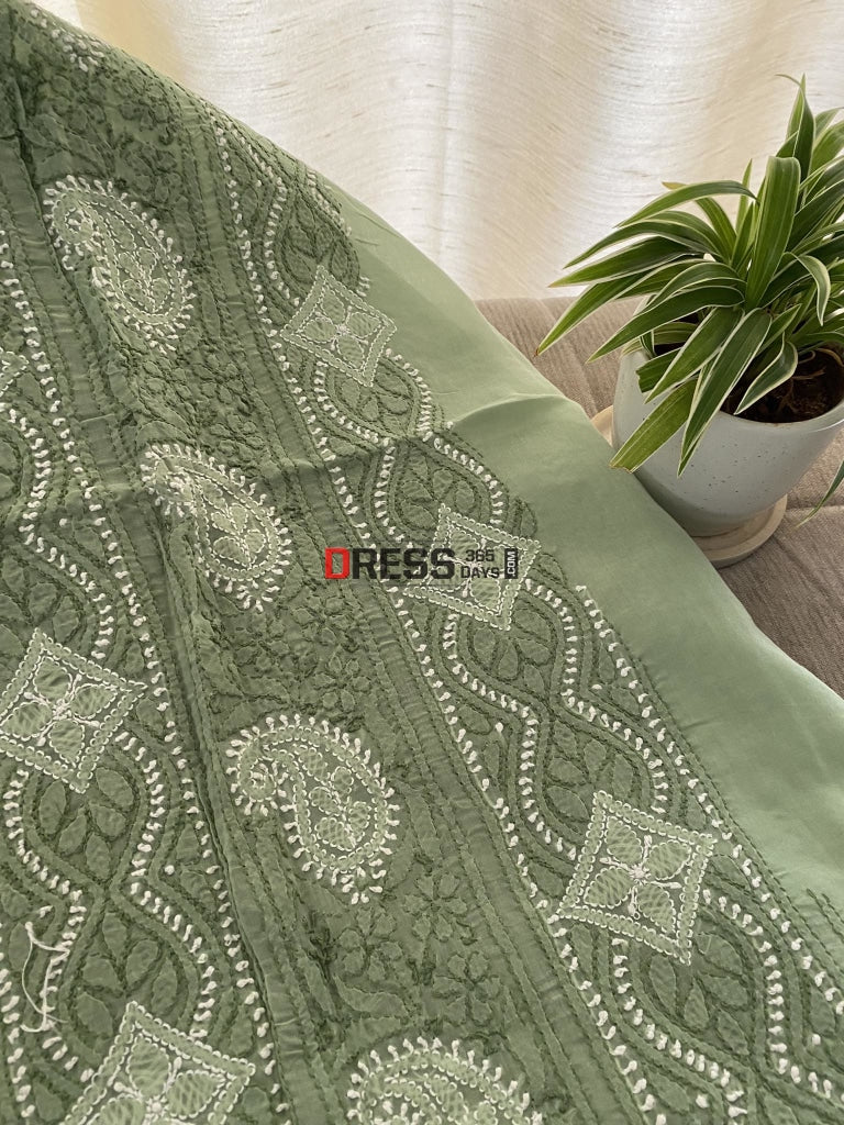 Sage Green Cotton Chikankari Kurti Fabric (Only Kurti)- Festive Collection